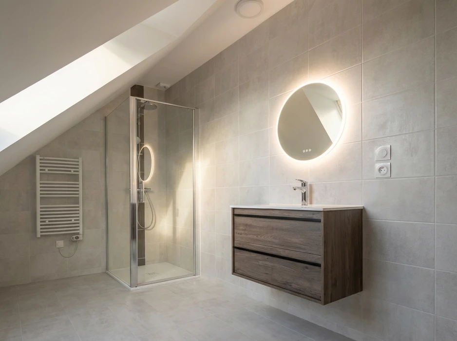 Salle de bain moderne sous combles avec skylight